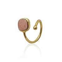 Dainty Tiny Open Stacking Adjustable Ring | Cushion Handmade Pink Agate Druzy Rings | Faceted Cut Jewelry | Gold Plated Band Gemstone | 1981 13