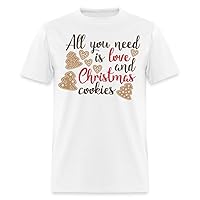 DudeSure Cotton Unisex Short Sleeve Round Neck T-Shirts All You Need is Love and Christmas Cookies White
