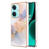 Compatible with OnePlus Nord CE3 Case, TPU IMD Personalized White Marble Gilded Border Slim Phone Cases Scratch-Proof Shockproof Back Protective Cover for 1+ NordCE3 6.7