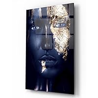 Black Skin And Blue Eyes Woman With Silver Scarface Tempered Glass Wall Art Perfect Modern Decor Fabulous New Year Gift Glass UV Printing Durable Product (60x90 cm (24x35 inches))