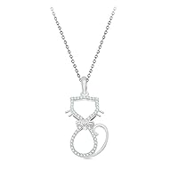 1.00CT Round Cut White Diamond Small Kitty Cat Pendant With Chain 925 Sterling Silver 14K White Gold Plated For Women & Girls
