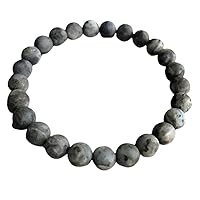 Unisex Bracelet 8mm Natural Gemstone Matte Black Labradorite Round shape Smooth cut beads 7 inch stretchable bracelet for men & women. | STBR_05306