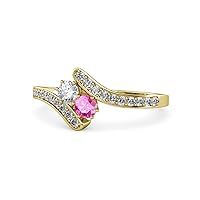 Round Lab Grown Diamond & Pink Sapphire 2 Stone with Side Diamonds Bypass Engagement Ring 3/4 ctw 14K Gold