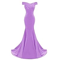 Women's Mermaid Satin Prom Dress Off Shoulder Party Long Gown Evening Dress