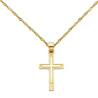 14k Yellow Gold Cross Religious Pendant Charm Singapore Necklace Chain Set for men