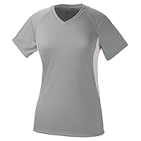 A4 Ladies' Color Block Performance V-Neck T-Shirt, Graphite/Wht, Small