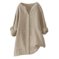 Women's Casual Loose Fitting Tops V Neck Summer Solid Color Tee Shirts to Wear with Leggings Long Sleeve Spring 2024
