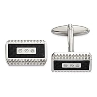 19.12mm Stainless Steel Polished Black Carbon Fiber Inlay With CZ Cubic Zirconia Simulated Diamond Cuff Links Jewelry for Men