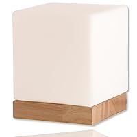 LIGHTACCENTS Square Lamp Accent Light Cube: Felix Glass Cube Table Lamp with 6W 2700K LED Bulb Included - Wooden Base Nightstand Cube Light for Bedside, Accent Lamp with Glass Shade