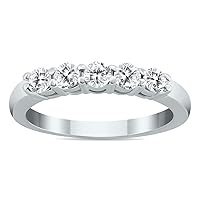 AGS Certified 1/2 Carat TW Five Stone Diamond Wedding Band in 10K White Gold