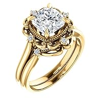JEWELERYN 10K/ 14K/ 18K Solid Yellow Gold Handmade Engagement Ring 1 CT Cushion Cut Moissanite Diamond Solitaire Wedding/Bridal Ring for Women/Her Gorgeous Ring