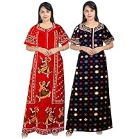 Women Full Length Cotton Nighty (Multicolour Free Size) -Combo Pack of 2 Pieces