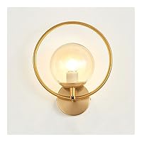 Nordic Wall Lamp Modern Minimalist Led Round Glass Wall Lamp (E27 Lamp Holder), Suitable for Dining Room Bedroom Living Room Indoor Bedside Lamp (Color : Gold)