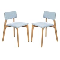 Mid Century Modern Dining Chair Sets, Solid Rubber Wood Chairs(2 pcs) with Back & Seat Cushion Fabric, Natural