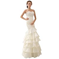 Ivory Organza Mermaid Wedding Gown With Ruched Bodice Layered Skirt