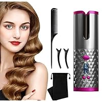Cordless Auto Hair Curler, Fast Heating Ceramic Barrel Hair Curling Iron with Adjustable Temperature & Timer, LCD Display Anti-Tangle, Portable Hair Curling Wand for Travel