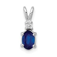 14k White Gold 6x4mm Oval Sapphire Diamond Pendant Necklace Jewelry for Women