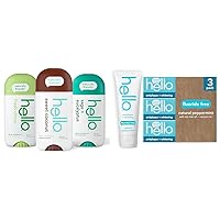 hello Deodorant Variety Pack (Sweet Coconut, Fresh Citrus, White Sage) & Antiplaque Toothpaste, Fluoride Free