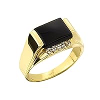 GOLD BLACK ONYX AND DIAMOND MEN'S RING - Gold Purity:: 10K, Ring Size:: 14