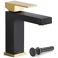Black and Gold Bathroom Faucet Single Hole, ORLANDO Single Handle Bathroom Sink Faucet, Brass Vanity Faucet with Drain Assembly Supply Line, Deck Plate Included