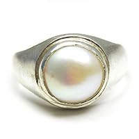 Pearl Ring 7 Carat Stone Sterling Silver Bold Men Ring Size 4,5,6,7,8,9,10,11,12,13