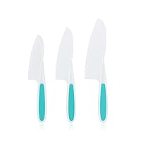 KUFUNG Kids Knife Set 3 Piece Nylon Kitchen Baking Knife for Cooking Cutting Fruits Bread Lettuce Veggies Cake Plastic Toddler Knife for Little Hands Fun Safe Knife (Blue, S)