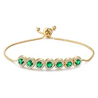 14K Gold Emerald Gemstone Bracelet, Moissanite Bezel Bracelet, Mother's Day For Mother Wife, Birthday Jewelry Gift (Yellow Gold, 14K)