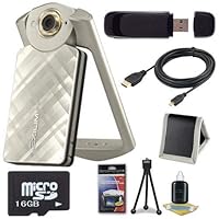 6Ave Casio EX-TR50 Self Portrait/Selfie Digital Camera (Gold) + 16GB microSD Memory Card + Micro HDMI Cable + SDHC Card USB Reader + Memory Card Wallet + Deluxe Starter Kit Bundle