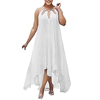 Women's Summer Dresses Casual Women's Fashion Hollow Large Skirt Hem Solid Color Loose Pullover Dress(White,3X-Large)