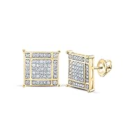 The Diamond Deal 10kt Yellow Gold Mens Round Diamond Square Earrings 5/8 Cttw
