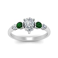 Choose Your Gemstone Round Accent Bar Diamond CZ Sterling Silver Pear Shape Side Stone Daily wear Engagement Rings Prong Setting Ring Size US 4 to 12