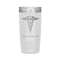 Personalized Physician Assistant Tumbler With Name - Physician Assistant Gift - 20oz Insulated Engraved Stainless Steel PA Cup White