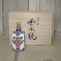 Hataman Toen Imari Nabeshima Gold Cherry Blossom Pattern Square Perfume Bottle with Paulownia Box and Porcelain Funnel