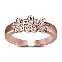 Created Round Cut White Diamond in 925 Sterling Silver 14K Rose Gold Over Diamond Flower Design Adjustable Toe Ring for Women's & Girl's