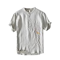 Chinese Style Embroidered T-Shirt Shirt Men's Linen Short-Sleeved T-Shirt