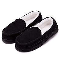 Men’s Wool Memory Foam Micro Suede Moccasin Slippers House Shoes Indoor Outdoor Anti-Skid Rubber Sole