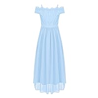 YiZYiF Kids Girl's Elegant Off Shoulder Lace Dress Adjustable Straps Chiffon Party Dress High Waist A-line Bridesmaid