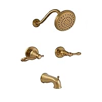 Design House 595728 Oakmont Classic Bath and Shower Trim with Single-Function Shower Head, 2-Handle Faucet and Valve for Bathroom, Brushed Gold