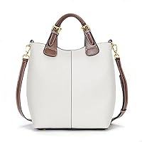 zency Women's Retro Bucket Bag Large Capacity Tote Leather Handbag Casual Composite Bag (Beige)