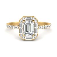 Choose Your Gemstone Art Deco Emerald Cut Halo Ring yellow gold plated Emerald Shape Halo Engagement Rings Everyday Jewelry Wedding Jewelry Handmade Gifts for Wife US Size 4 to 12