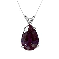 June Birthstone - Lab Created Pear Shape Russian Alexandrite Solitaire Pendant in 14K White Gold Available in 10x7MM-14x9MM