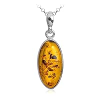Amber Sterling Silver Oval Pendant Necklace18 Inches