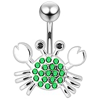 PiercingPiont Crystal Stone Trendy Crab 925 Sterling Silver with Stainless Steel Belly Bars