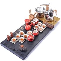 072A Wujin Stone tea tray set, automatic integrated tea table kettle, home with induction cooker kung fu tea set 072A乌金石茶盘套装,全自动一体茶台烧水壶,家用带电磁炉功夫茶具