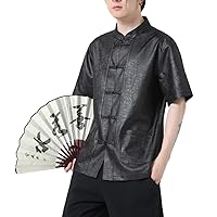 Chinese-Style Summer Jacquard Stand-up Collar Short-Sleeved T-Shirt, Chinese Casual Retro Tang Suit Shirt