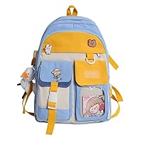 Kawaii Backpack for School Aesthetic Bookbag Cute Anime Backpacks for Girls Kids Shoulder Bag College Students Bag(Blue&Yellow)