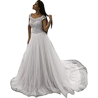 Melisa Women's Lace Beach Wedding Dresses for Bride 2023 with Train Elegant Bridal Ball Gowns Plus Size
