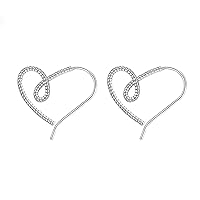 Reffeer Solid 925 Sterling Silver Sweet Love Heart Hoop Earrings for Women Teen Girls Love Heart Open Hoop Earrings