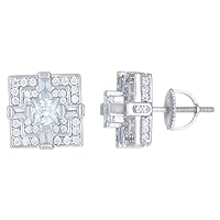 925 Sterling Silver Mens Princess cut CZ Cubic Zirconia Simulated Diamond Square Fashion Stud Earrings Jewelry for Men