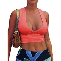 AEPEBO Sexy Crop Tops for Women Deep V Neck Back Cutout Sleeveless Plunge Racerback Tank Cropped Top